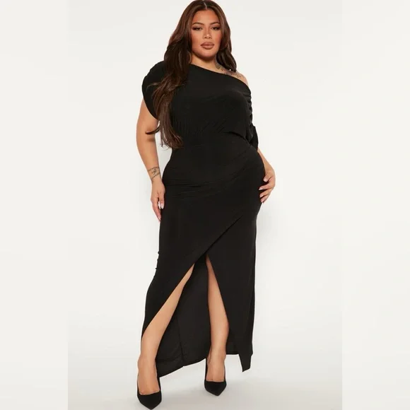NWT - FashionNova Alex Off Shoulder Black Evening Formal Gown Maxi Dress - Picture 3 of 7